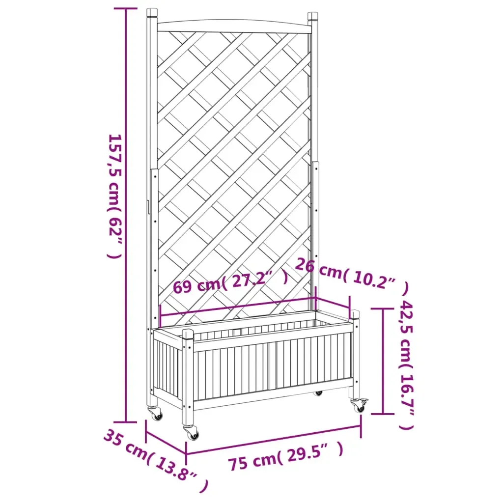 Planter with Trellis and Wheels Black Solid Wood Fir Price