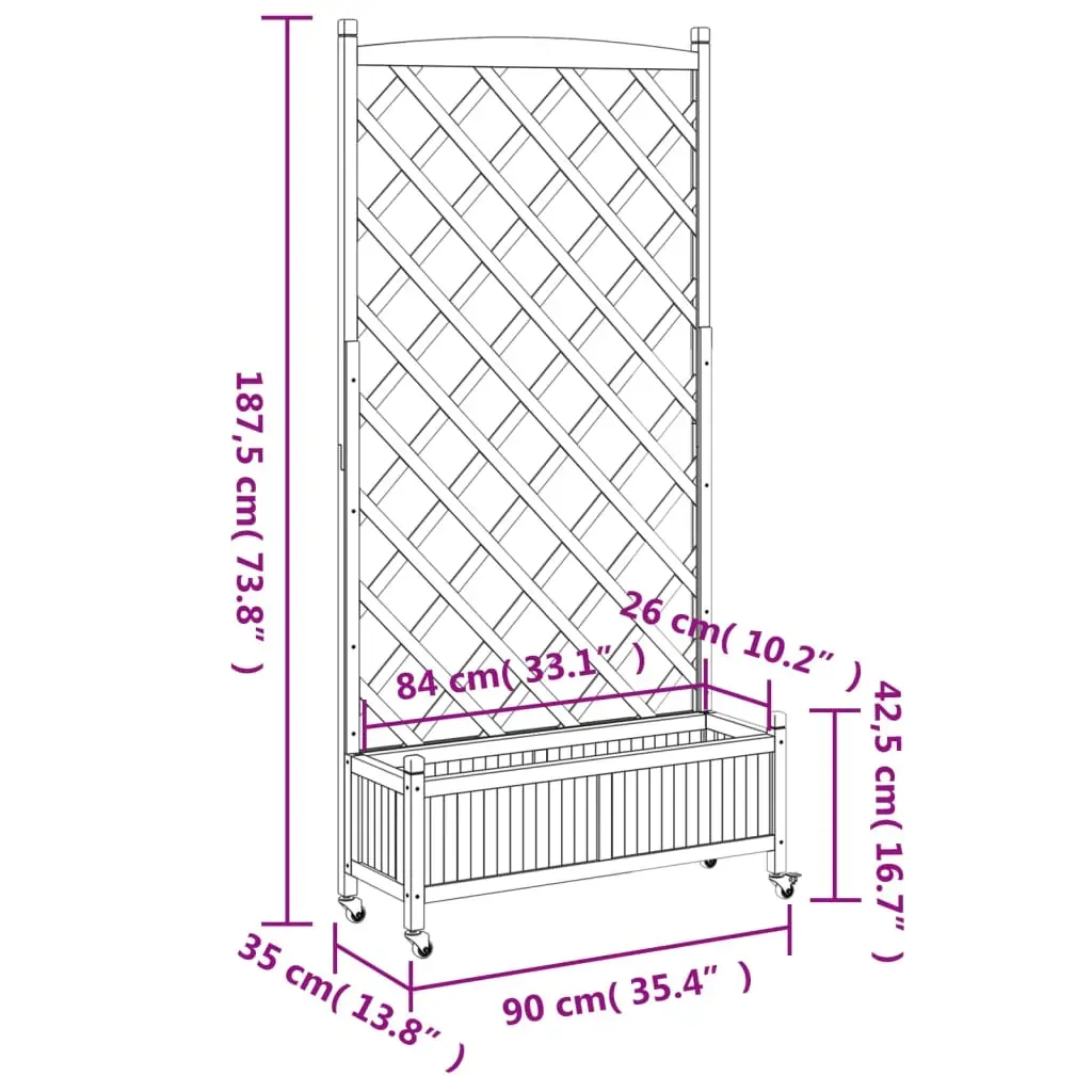 Planter with Trellis and Wheels Brown Solid Wood Fir Price
