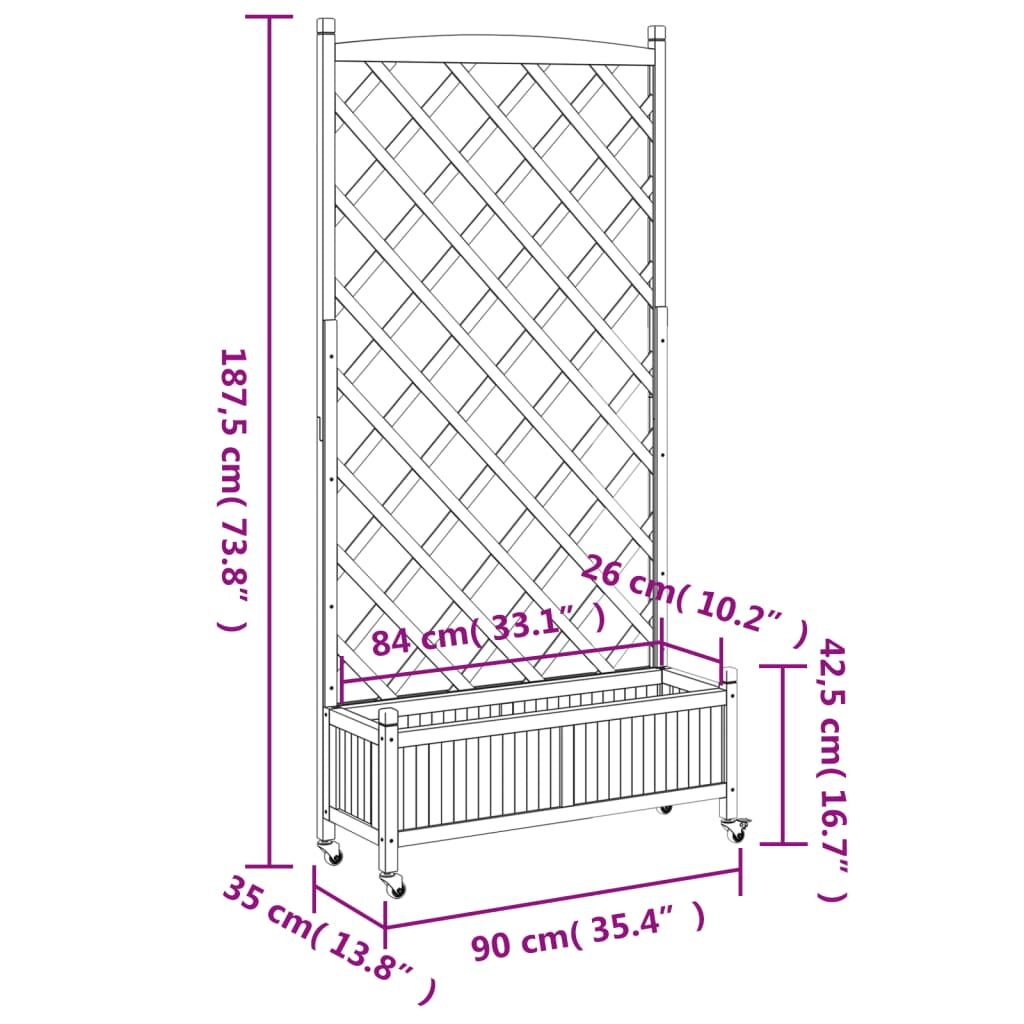 Planter with Trellis and Wheels Black Solid Wood Fir Price