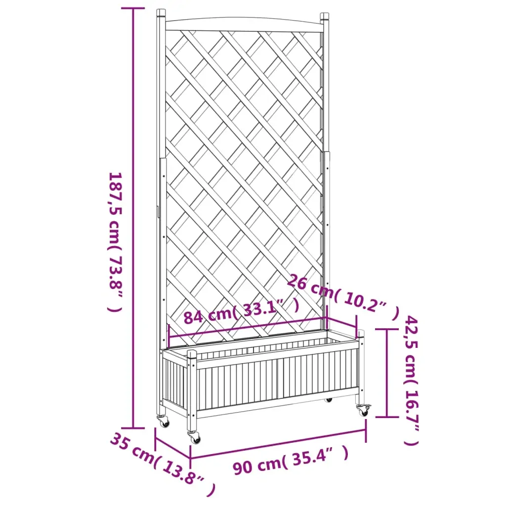 Planter with Trellis and Wheels Black Solid Wood Fir Price