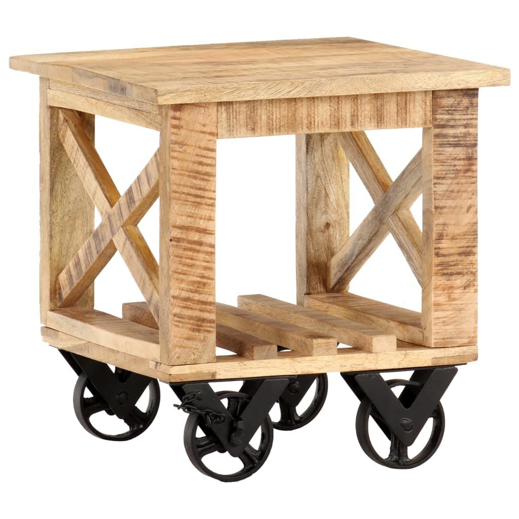 Side Table with Wheels 40x40x42 cm Rough Mango Wood Price