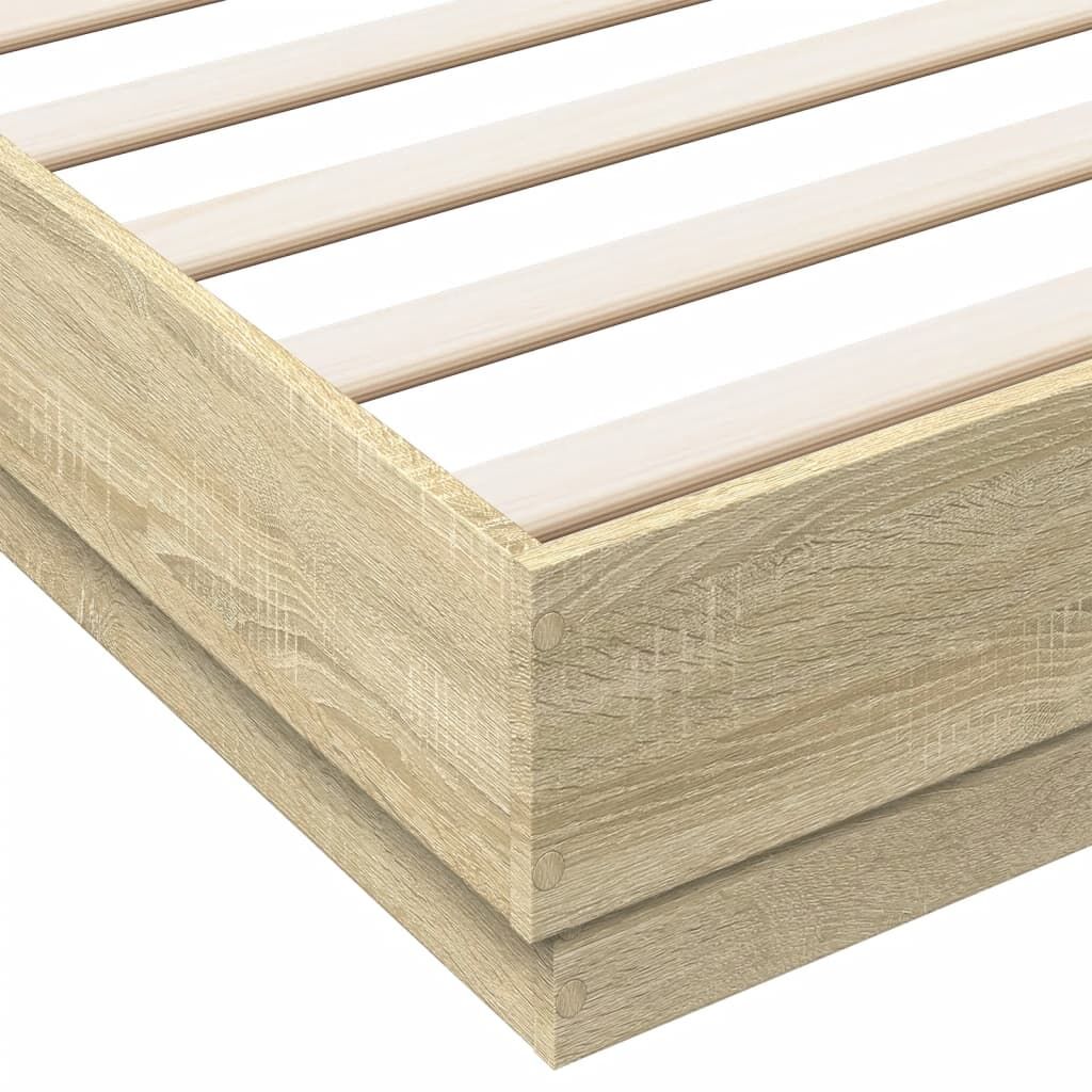 Bed Frame with LED without Mattress Sonoma Oak 183x203 cm King Price