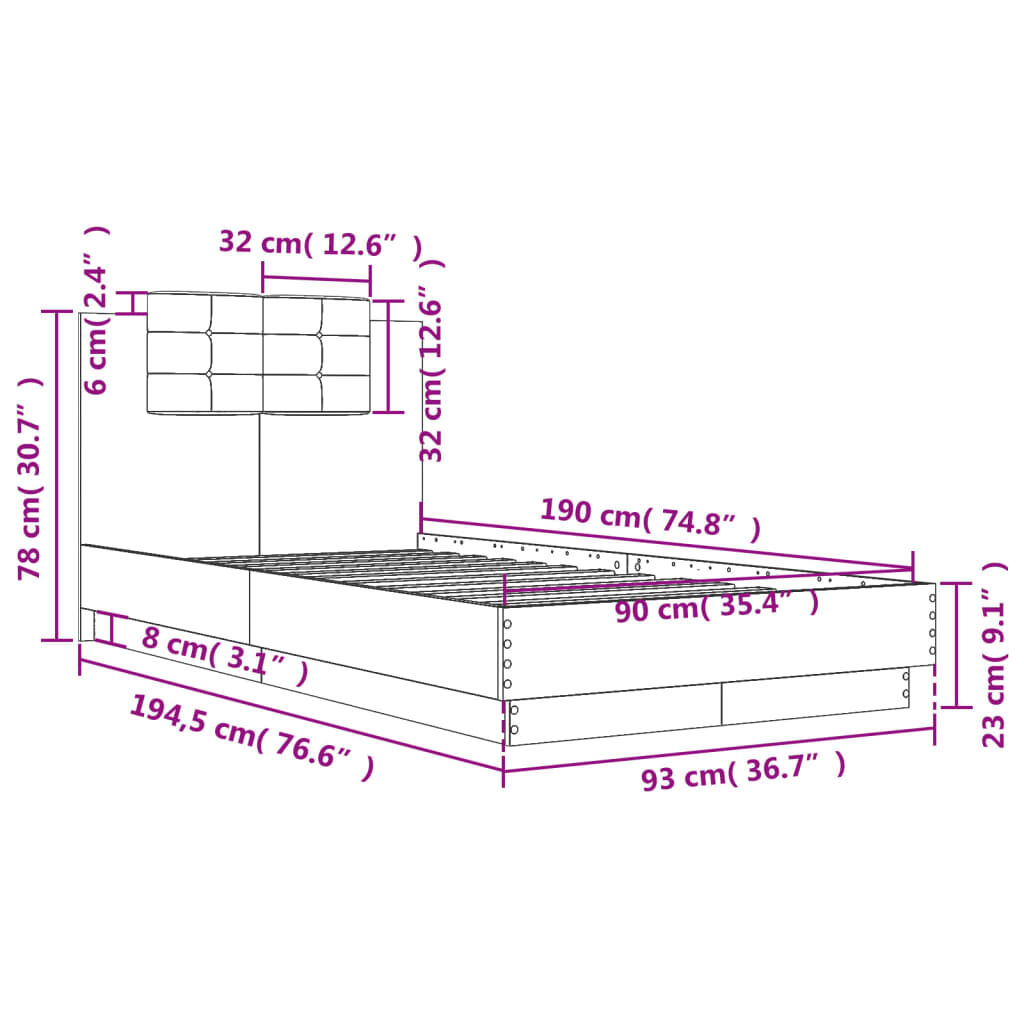 Bed Frame without Mattress Sonoma Oak 90x190 cm Price