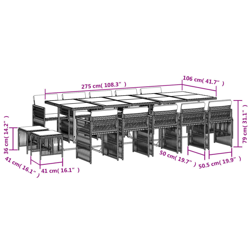 15 Piece Garden Dining Set with Cushions Light Grey Poly Rattan Price