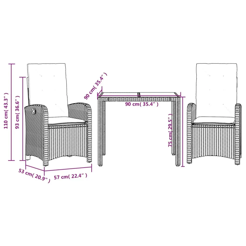3 Piece Garden Dining Set with Cushions Black Poly Rattan Price