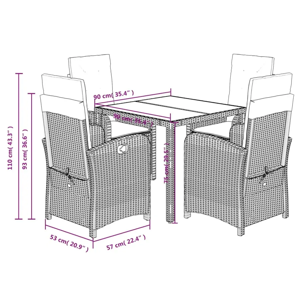 5 Piece Garden Dining Set with Cushions Black Poly Rattan Price