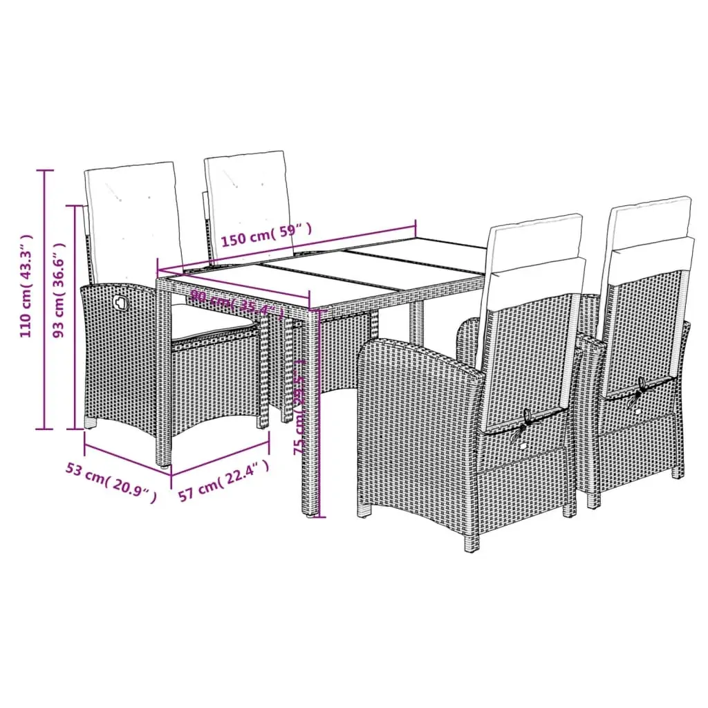 5 Piece Garden Dining Set with Cushions Black Poly Rattan Price
