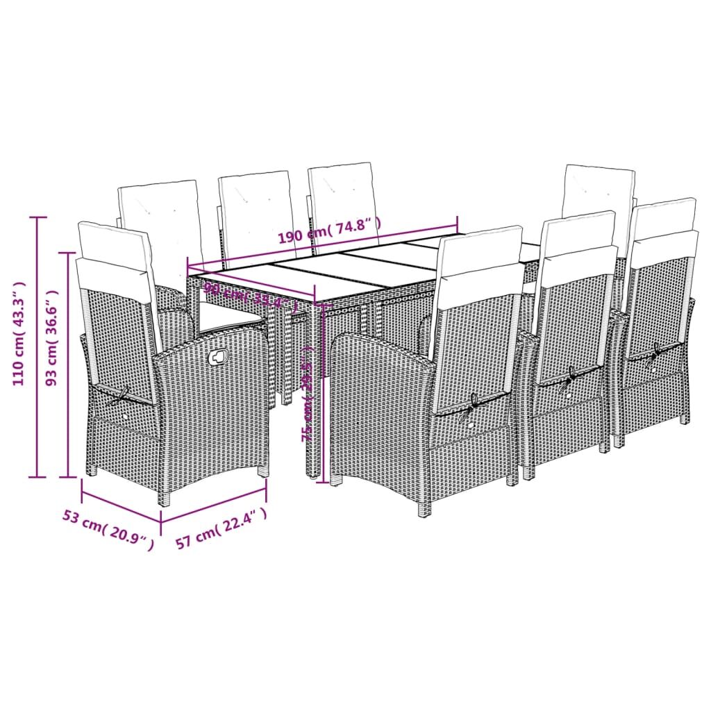 9 Piece Garden Dining Set with Cushions Black Poly Rattan Price