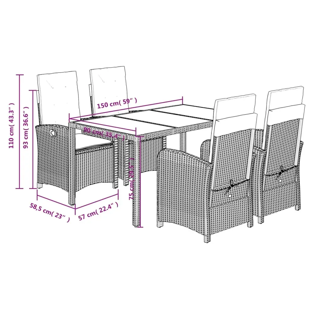 5 Piece Garden Dining Set with Cushions Grey Poly Rattan Price
