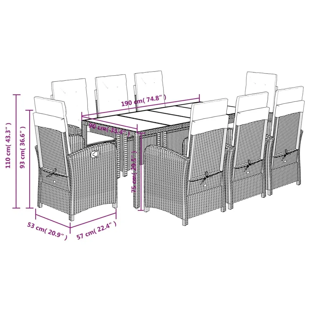 9 Piece Garden Dining Set with Cushions Grey Poly Rattan Price