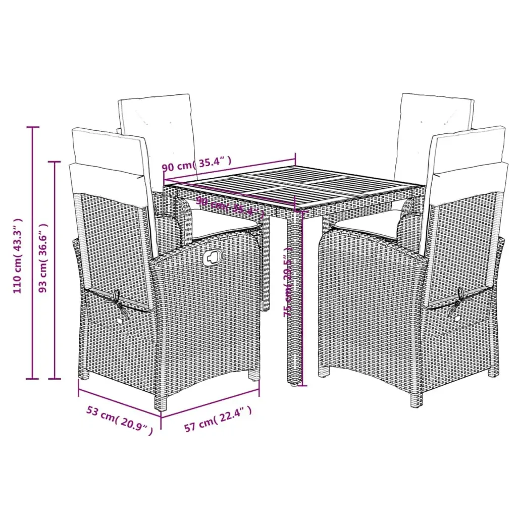 5 Piece Garden Dining Set with Cushions Black Poly Rattan Price