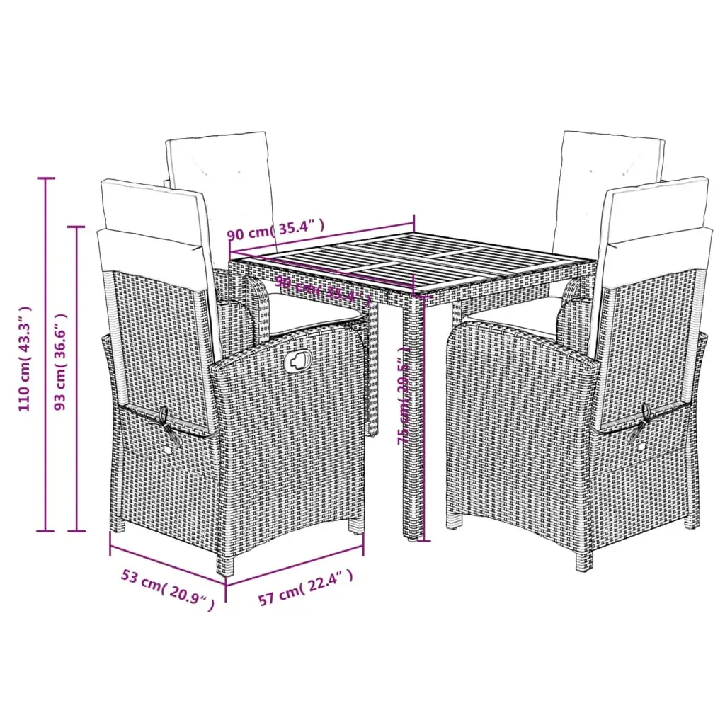 5 Piece Garden Dining Set with Cushions Black Poly Rattan Price