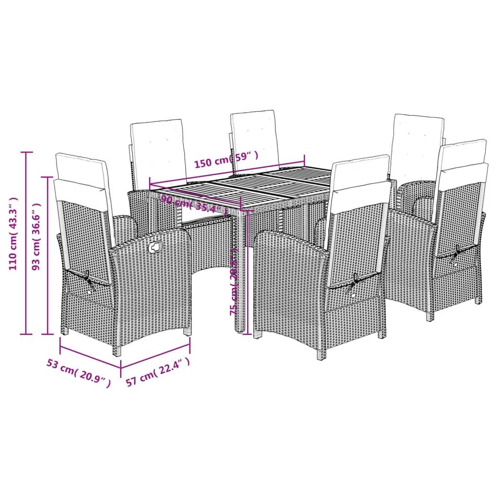 7 Piece Garden Dining Set with Cushions Black Poly Rattan Price