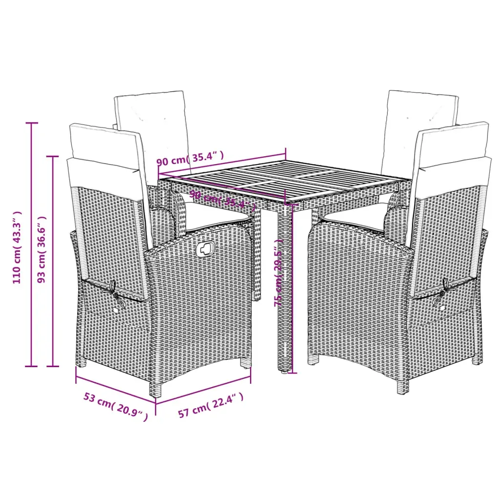 5 Piece Garden Dining Set with Cushions Grey Poly Rattan Price