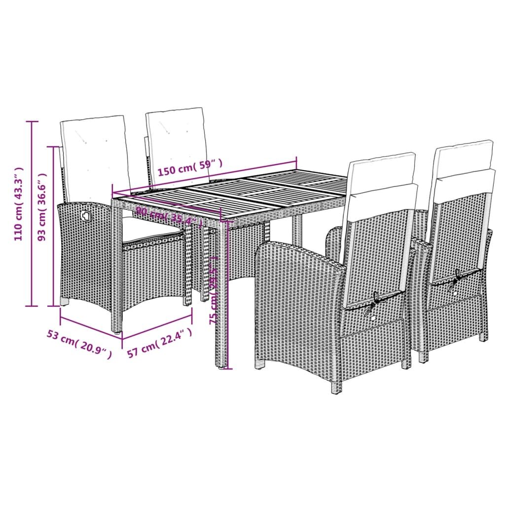5 Piece Garden Dining Set with Cushions Grey Poly Rattan Price