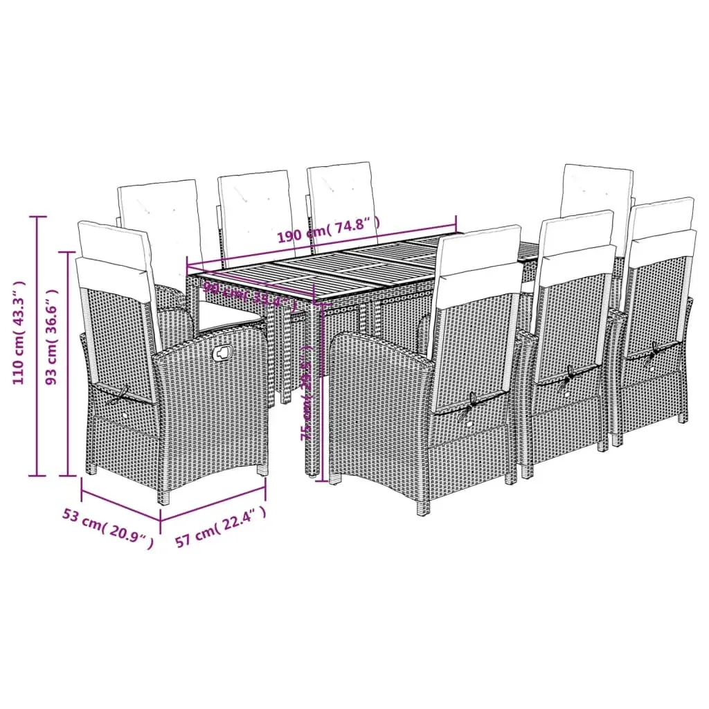9 Piece Garden Dining Set with Cushions Grey Poly Rattan Price