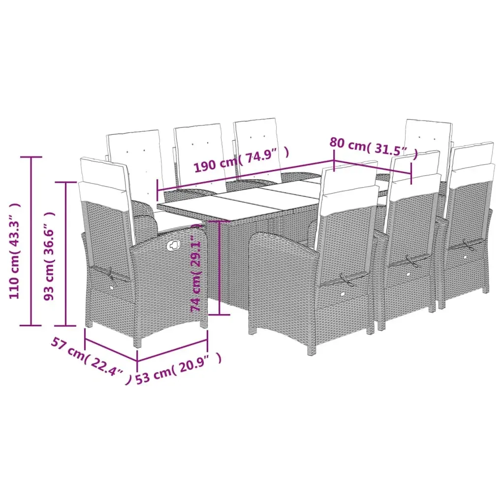 9 Piece Garden Dining Set with Cushions Grey Poly Rattan Price
