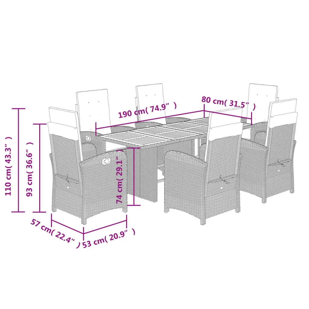 7 Piece Garden Dining Set with Cushions Black Poly Rattan Price