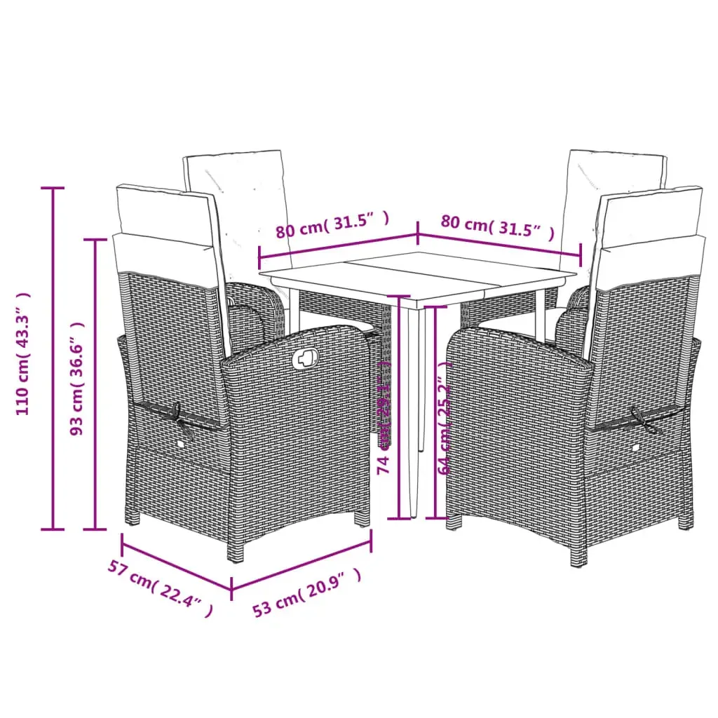 5 Piece Garden Dining Set with Cushions Black Poly Rattan Price