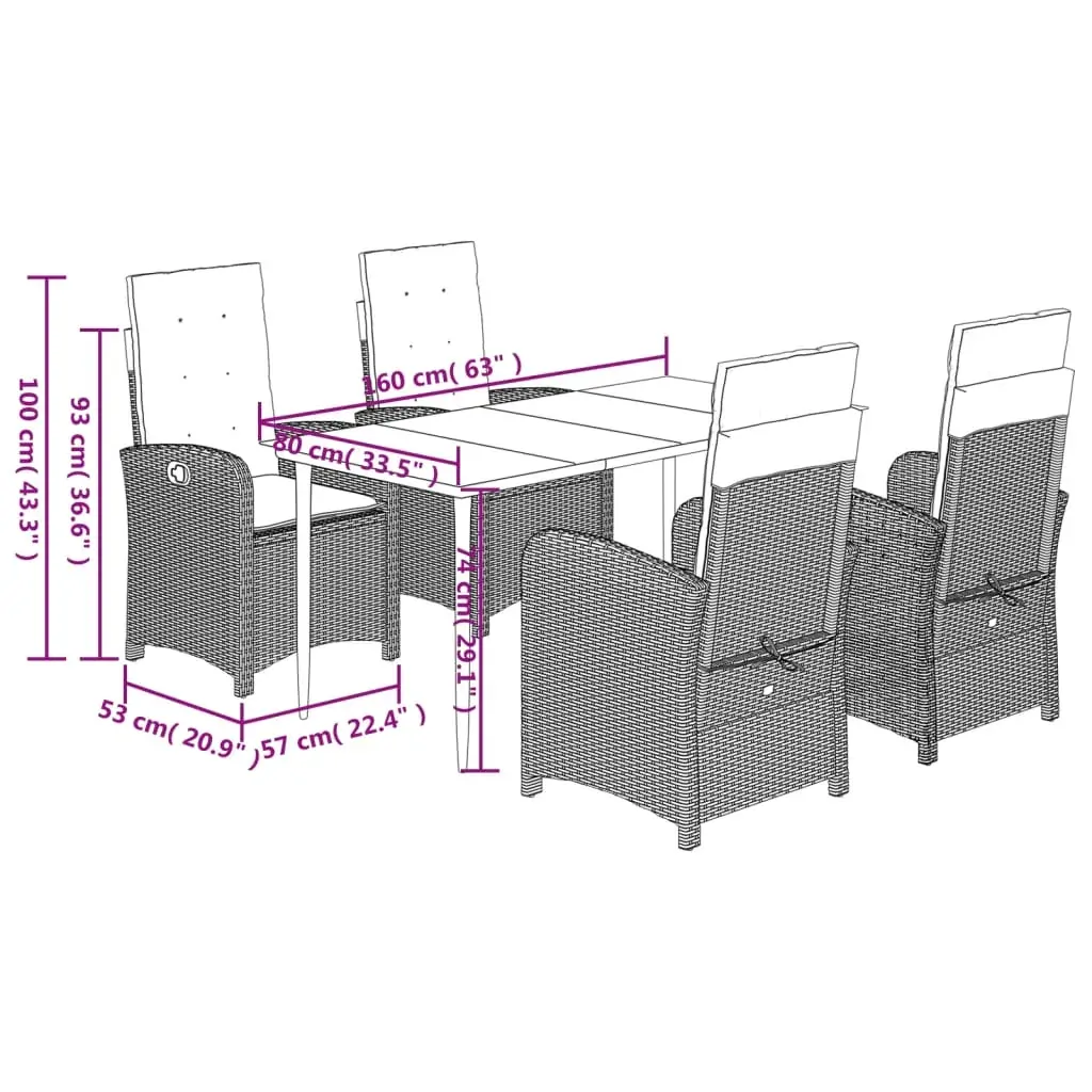 5 Piece Garden Dining Set with Cushions Black Poly Rattan Price