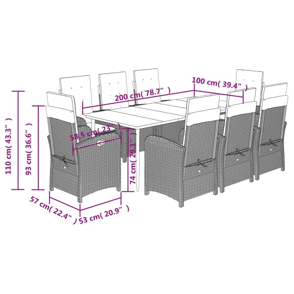 9 Piece Garden Dining Set with Cushions Black Poly Rattan Price