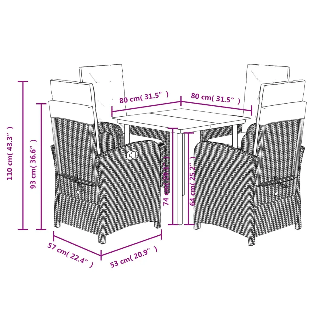 5 Piece Garden Dining Set with Cushions Black Poly Rattan Price
