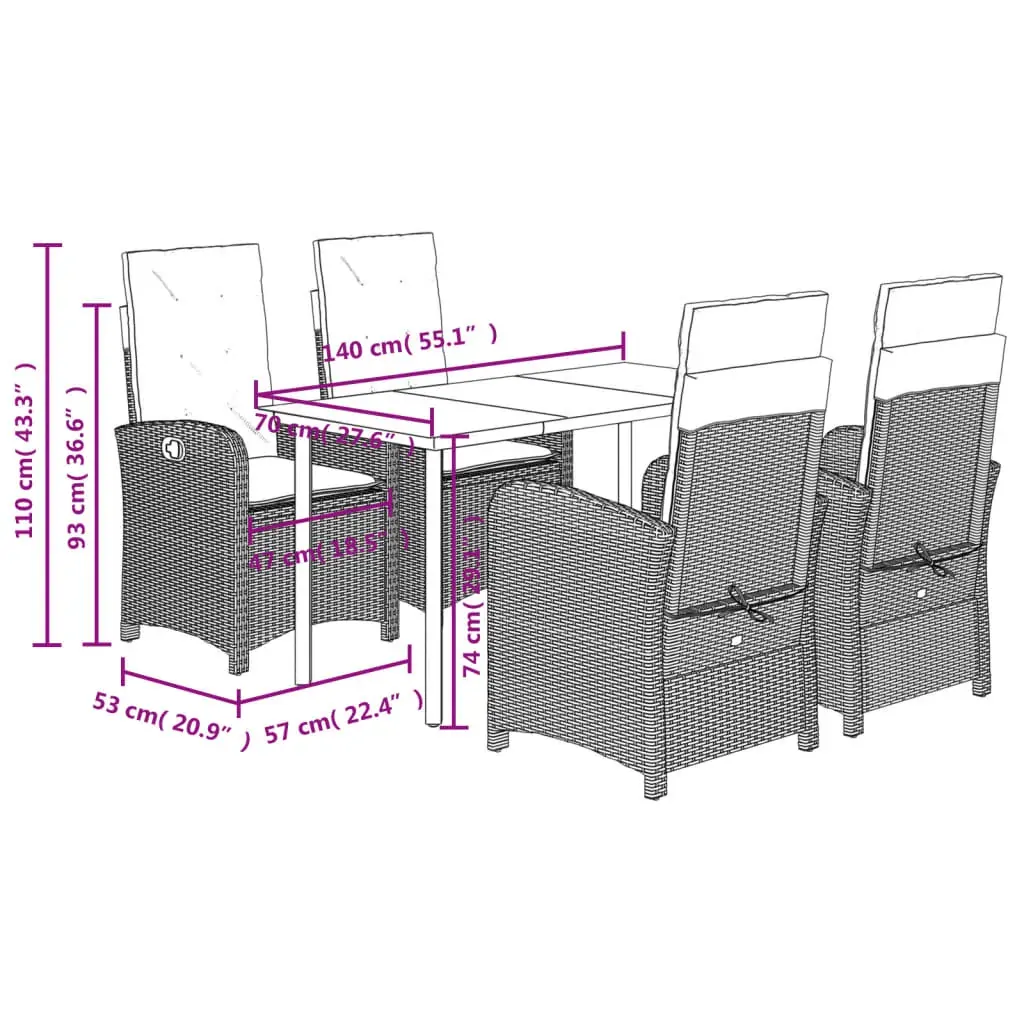 5 Piece Garden Dining Set with Cushions Black Poly Rattan Price