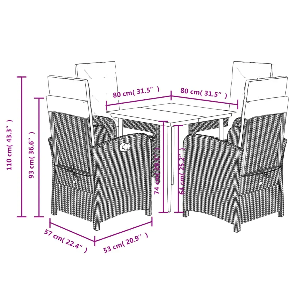 5 Piece Garden Dining Set with Cushions Grey Poly Rattan Price