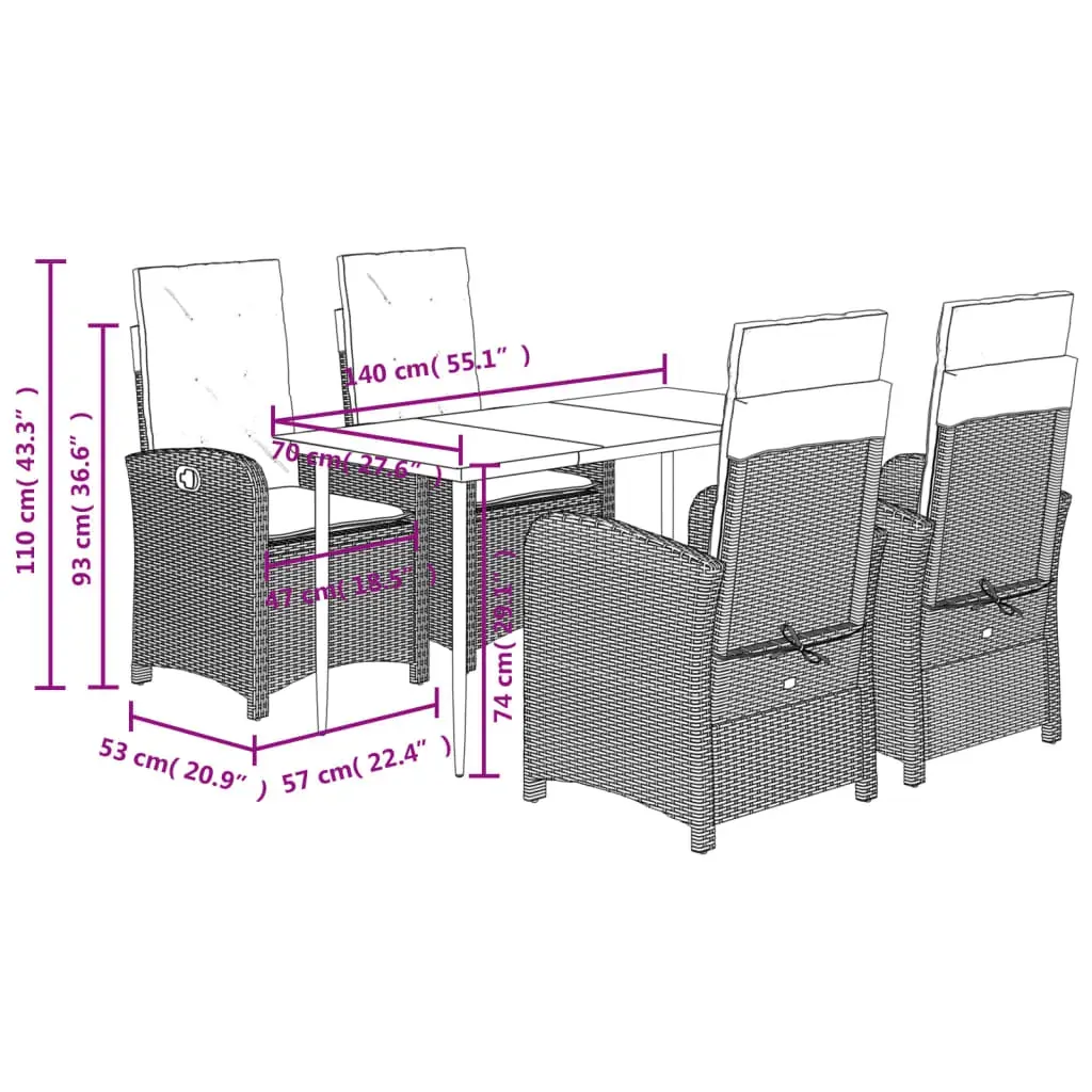 5 Piece Garden Dining Set with Cushions Grey Poly Rattan Price