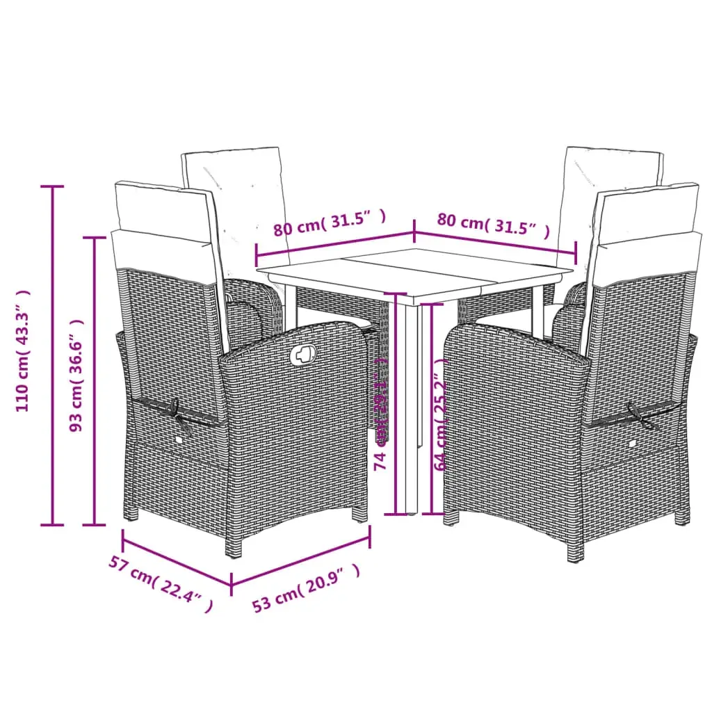 5 Piece Garden Dining Set with Cushions Grey Poly Rattan Price