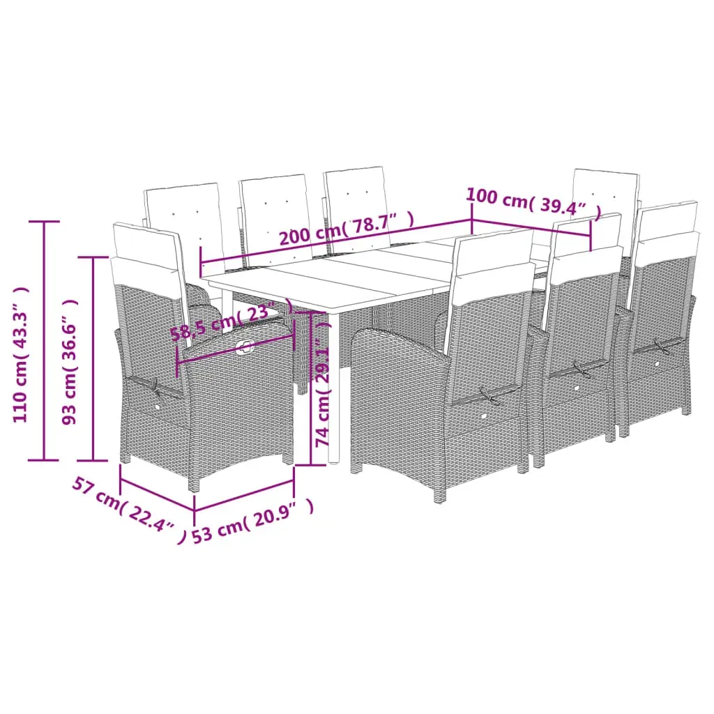 9 Piece Garden Dining Set with Cushions Grey Poly Rattan Price