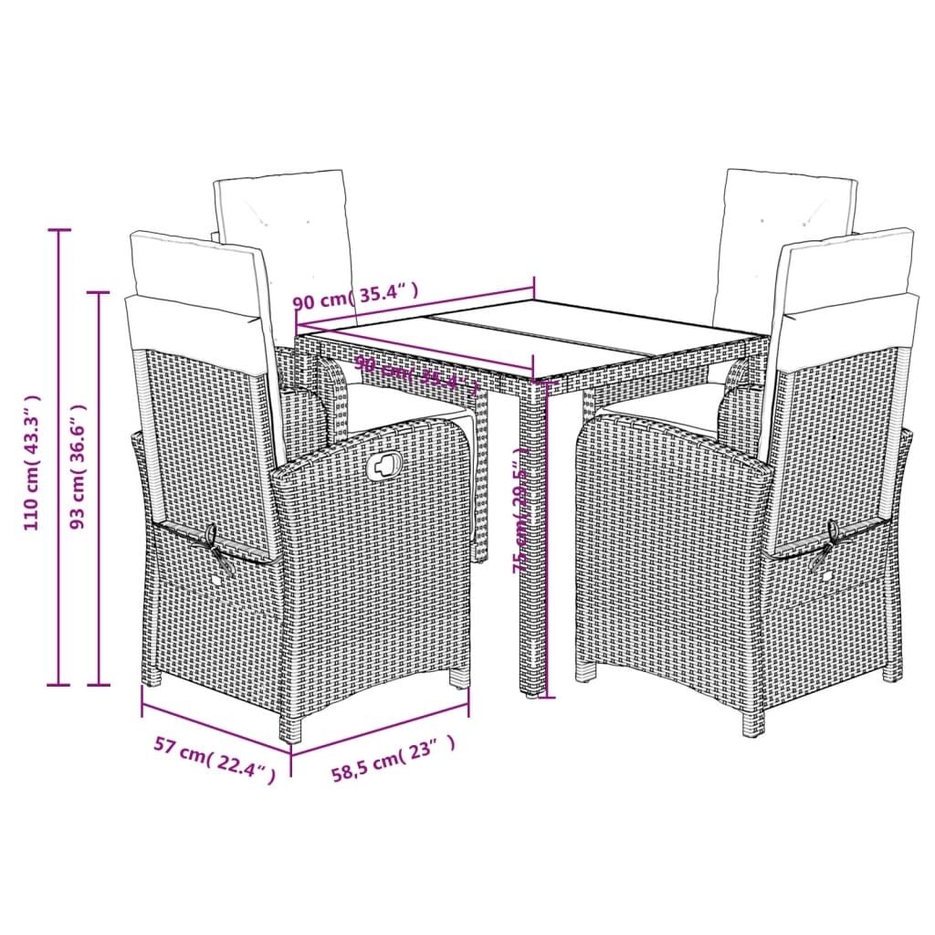 5 Piece Garden Dining Set with Cushions Black Poly Rattan Price