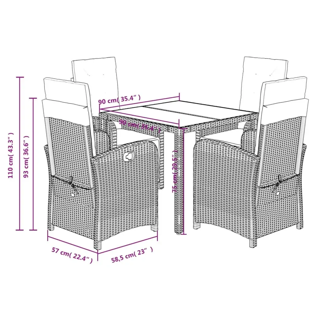 5 Piece Garden Dining Set with Cushions Black Poly Rattan Price