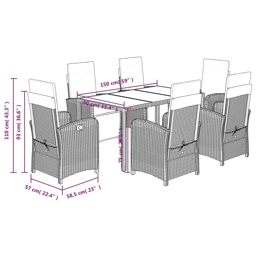 7 Piece Garden Dining Set with Cushions Black Poly Rattan Price