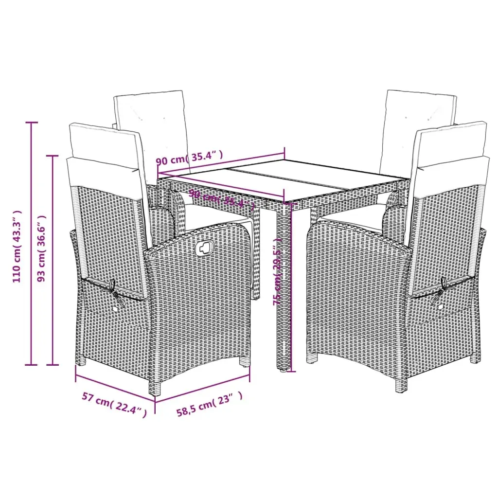 5 Piece Garden Dining Set with Cushions Grey Poly Rattan Price