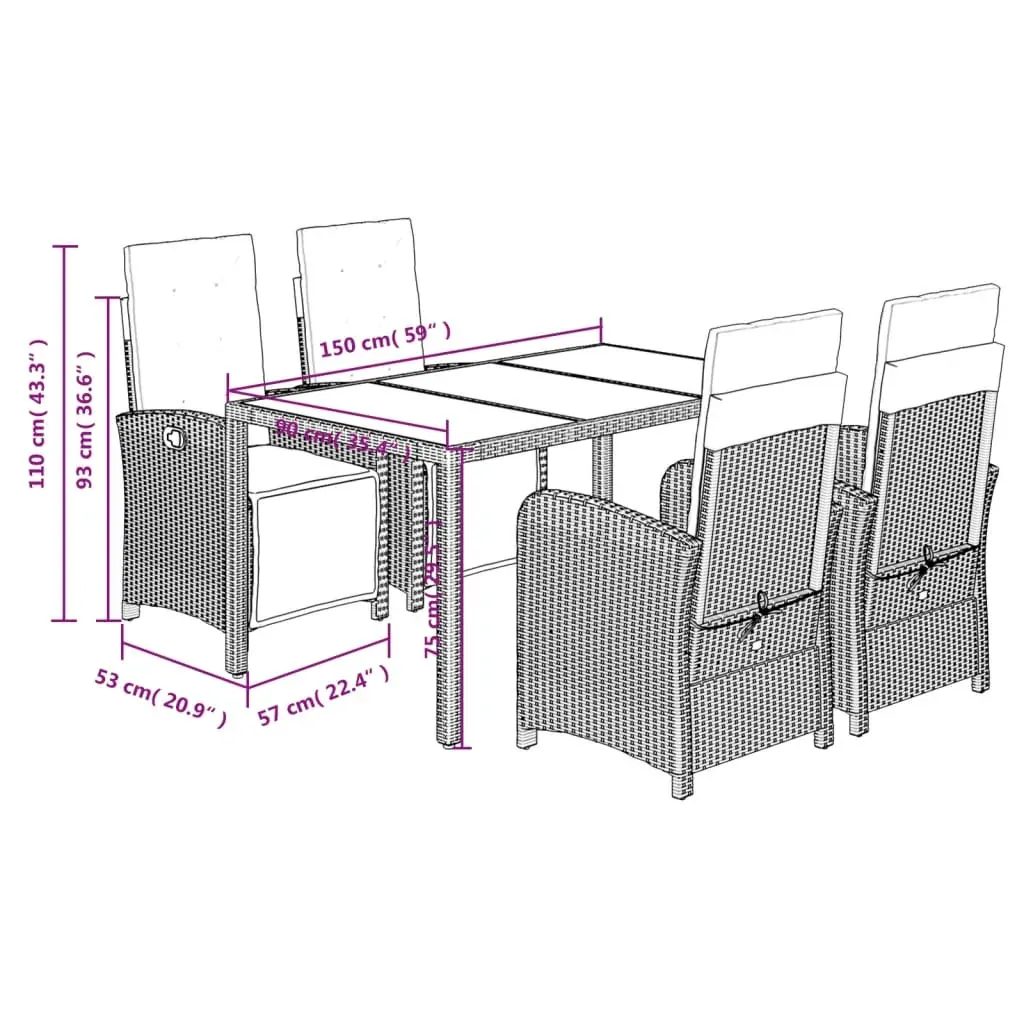 5 Piece Garden Dining Set with Cushions Grey Poly Rattan Price