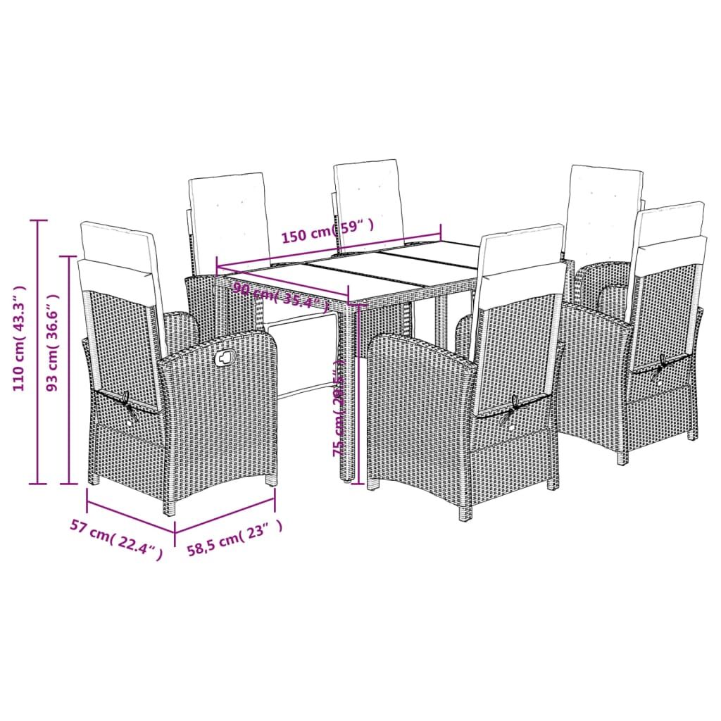 7 Piece Garden Dining Set with Cushions Grey Poly Rattan Price
