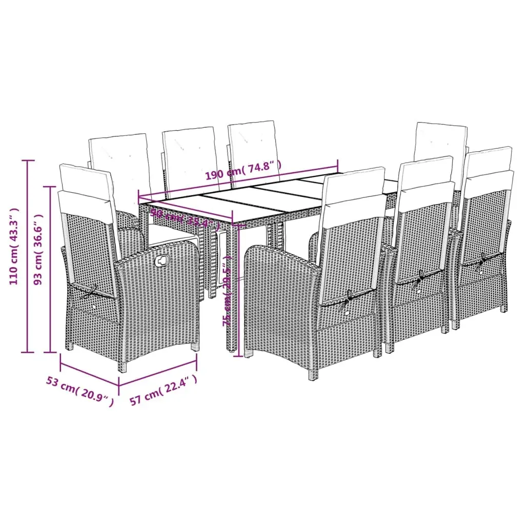 9 Piece Garden Dining Set with Cushions Grey Poly Rattan Price