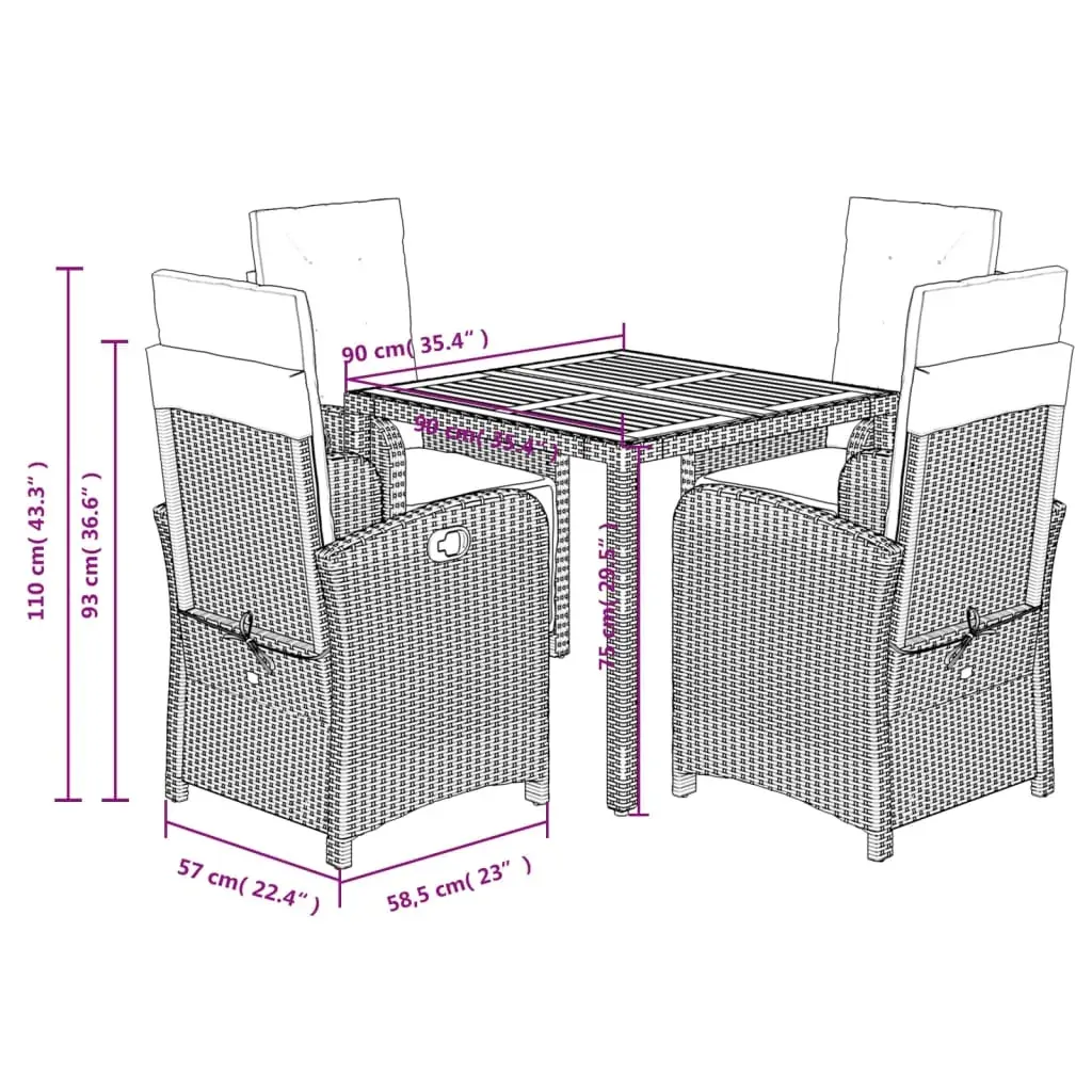 5 Piece Garden Dining Set with Cushions Black Poly Rattan Price