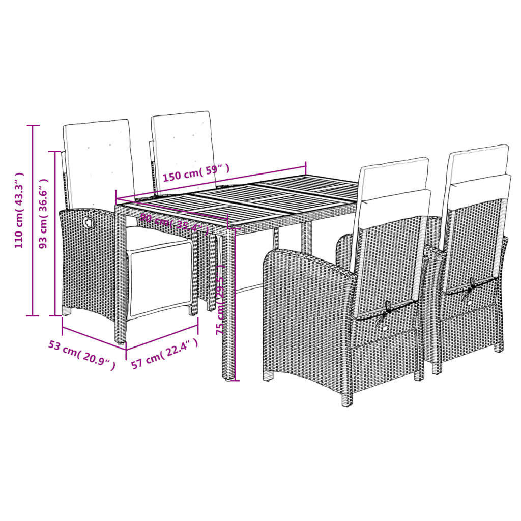 5 Piece Garden Dining Set with Cushions Grey Poly Rattan Price