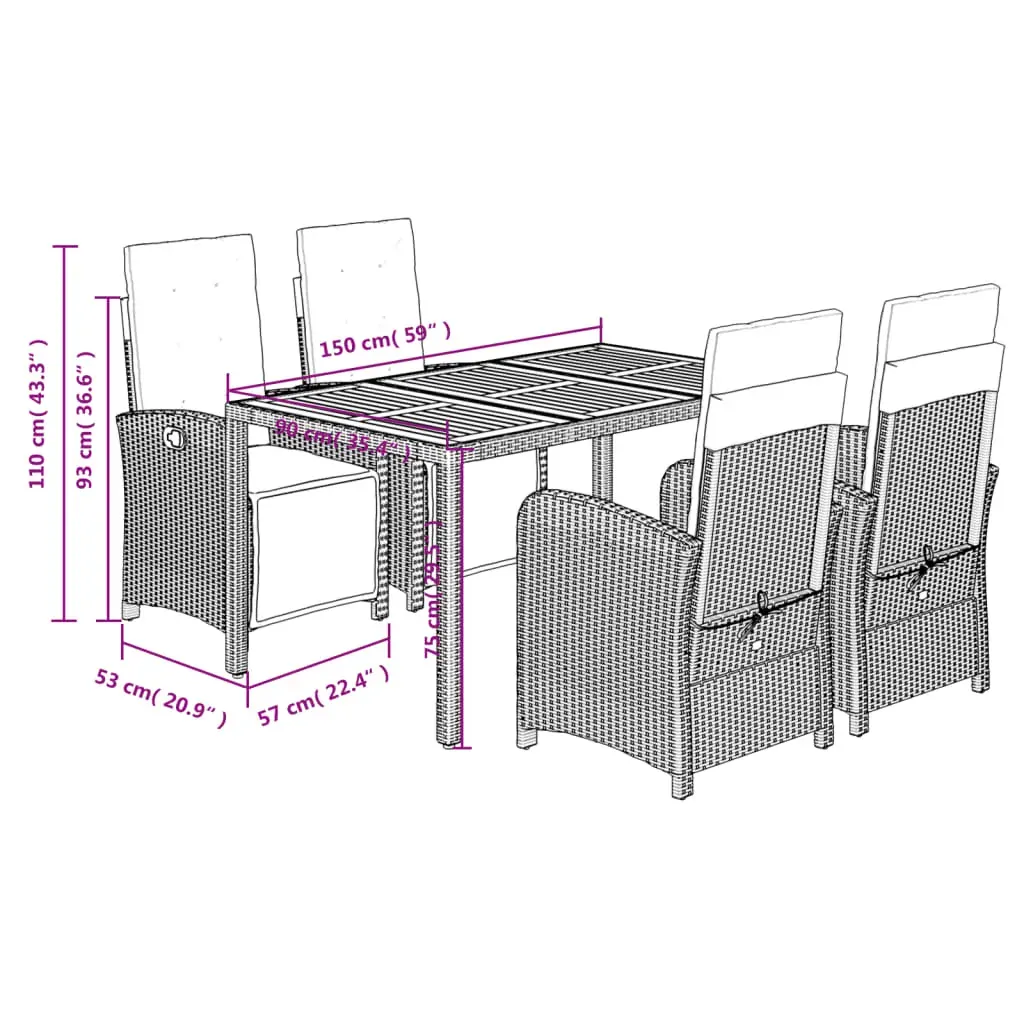 5 Piece Garden Dining Set with Cushions Grey Poly Rattan Price