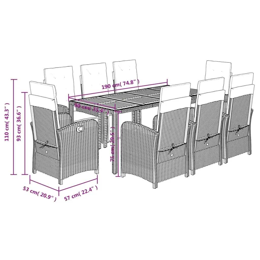 9 Piece Garden Dining Set with Cushions Grey Poly Rattan Price