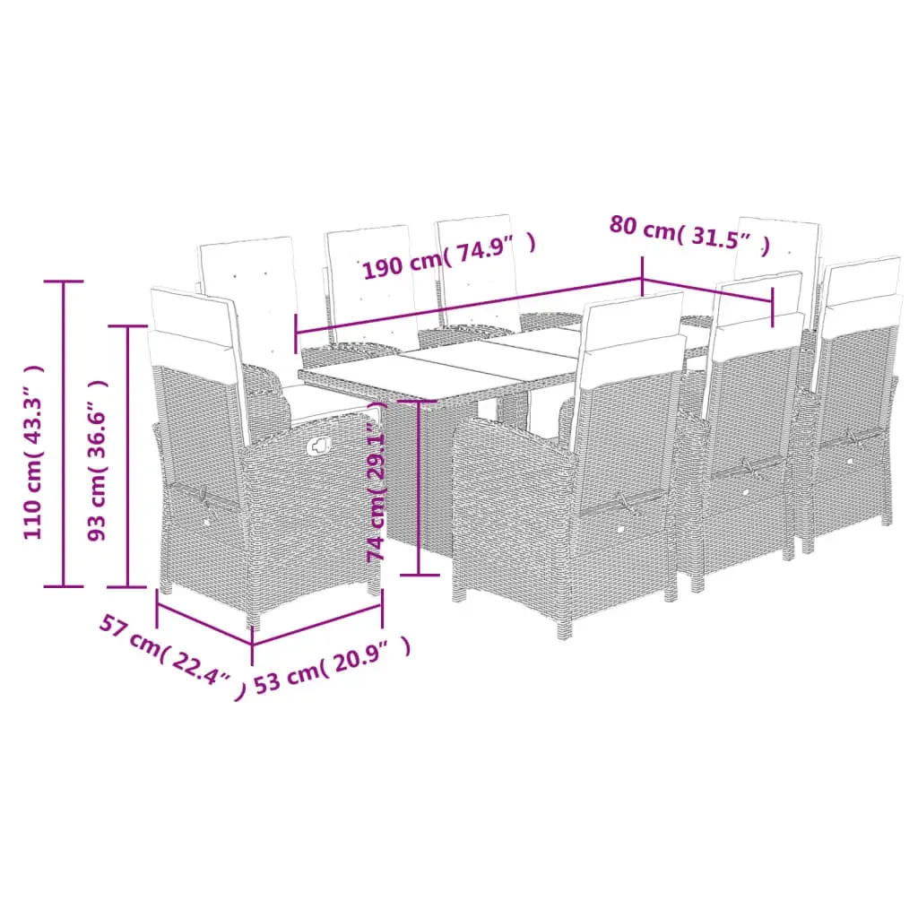 9 Piece Garden Dining Set with Cushions Black Poly Rattan Price