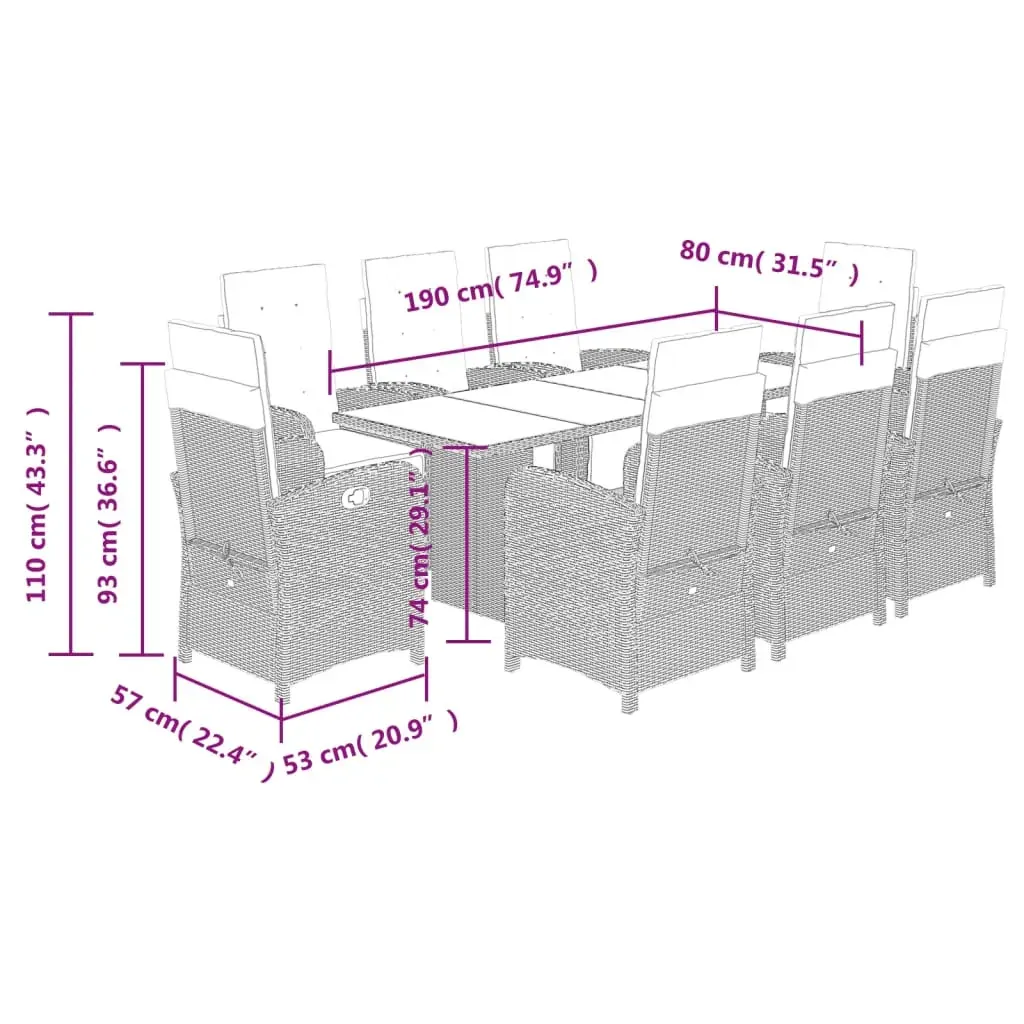 9 Piece Garden Dining Set with Cushions Grey Poly Rattan Price