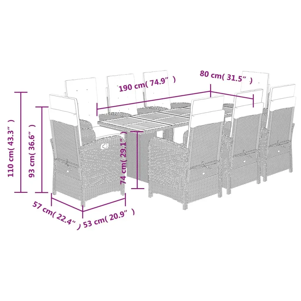 9 Piece Garden Dining Set with Cushions Black Poly Rattan Price