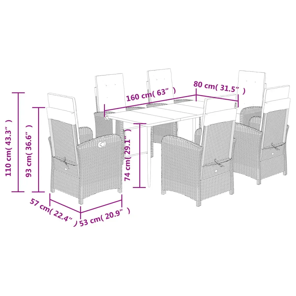 7 Piece Garden Dining Set with Cushions Black Poly Rattan Price