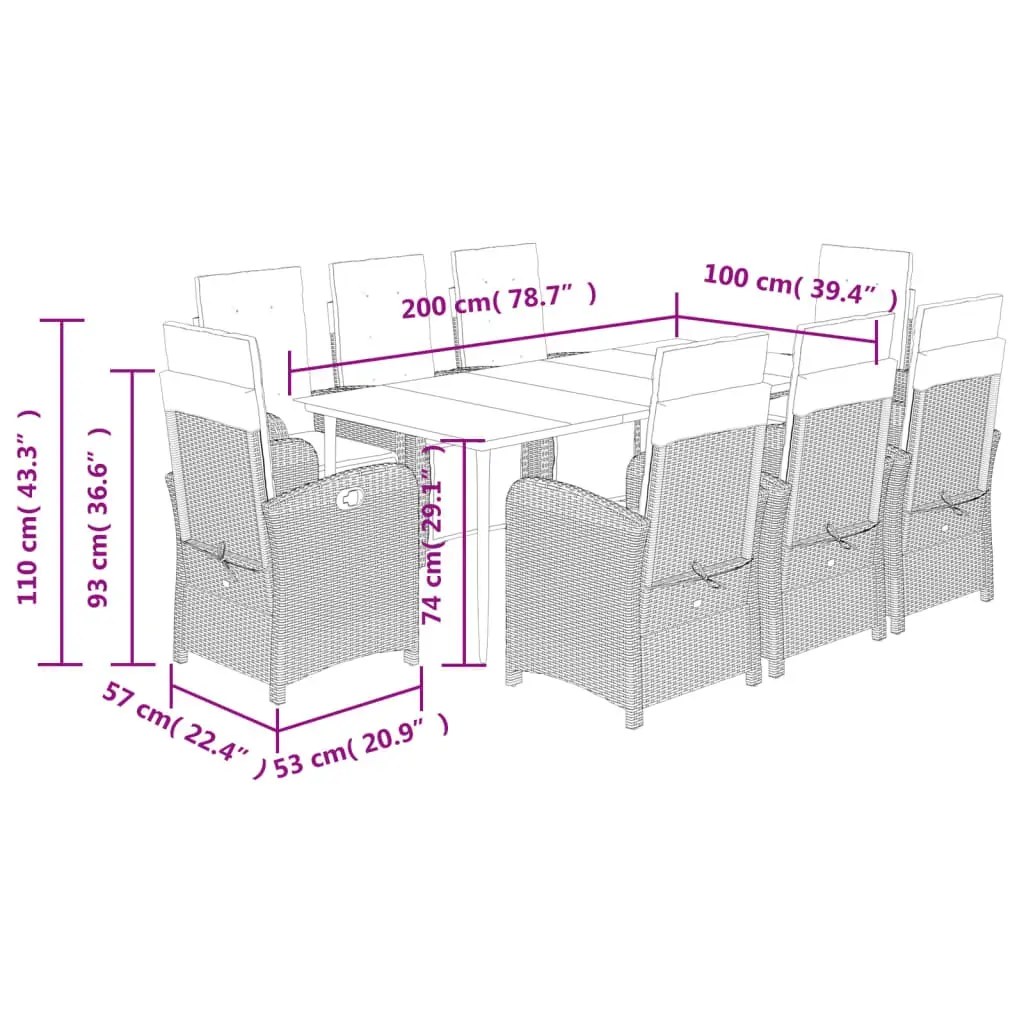 9 Piece Garden Dining Set with Cushions Black Poly Rattan Price