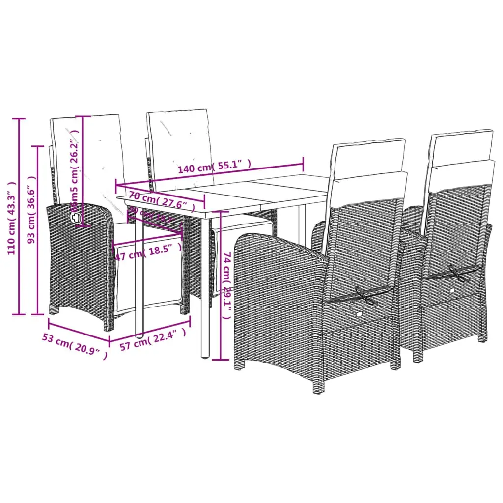 5 Piece Garden Dining Set with Cushions Black Poly Rattan Price