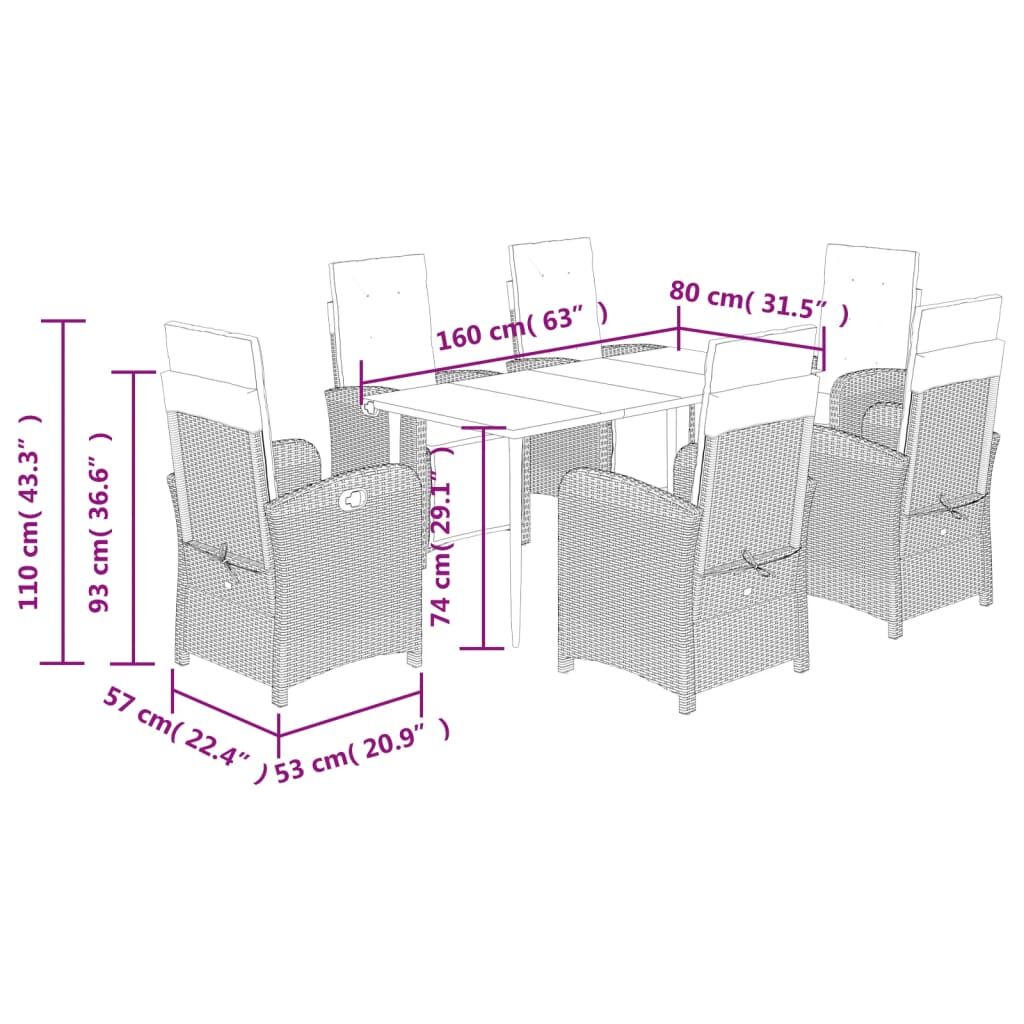 7 Piece Garden Dining Set with Cushions Grey Poly Rattan Price