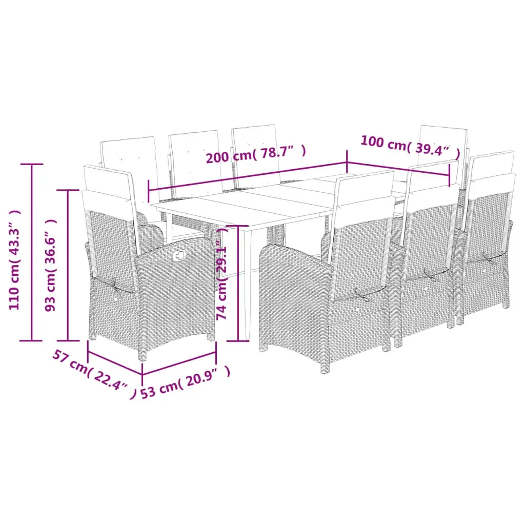 9 Piece Garden Dining Set with Cushions Grey Poly Rattan Price